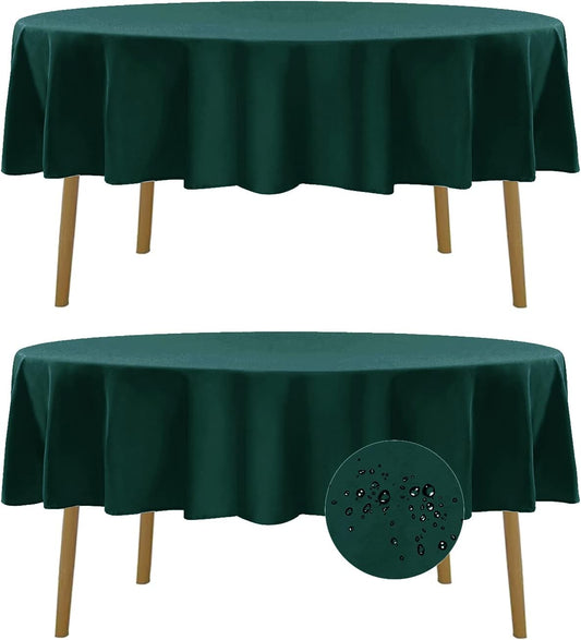 Fokitut 2 Pack Waterproof Round Tablecloth, 70 Inch, Stain Resistant and Wrinkle Polyester Table Cloth, Fabric Table Cover for Kitchen Dining, Wedding, Party, Holiday Dinner-Hunter