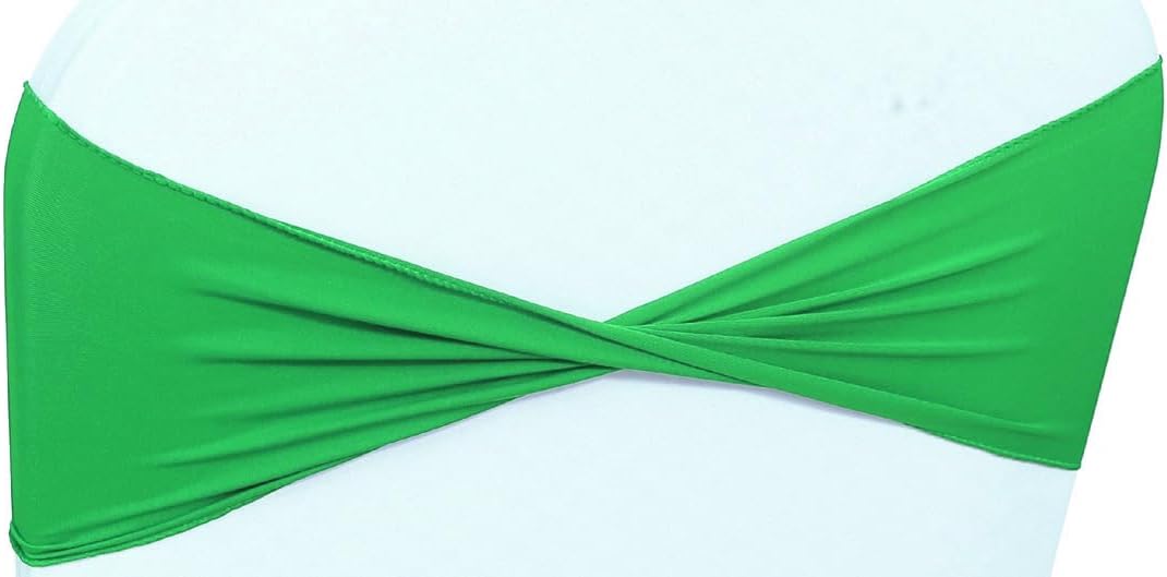 MDS Pack of 75 Spandex Chair Sashes Bows Elastic Stretch Dining Chair Bands Ties Without Slider Buckle Universal fits for Wedding Baby Shower Birthday Party Banquet Event Decoration - Light Green