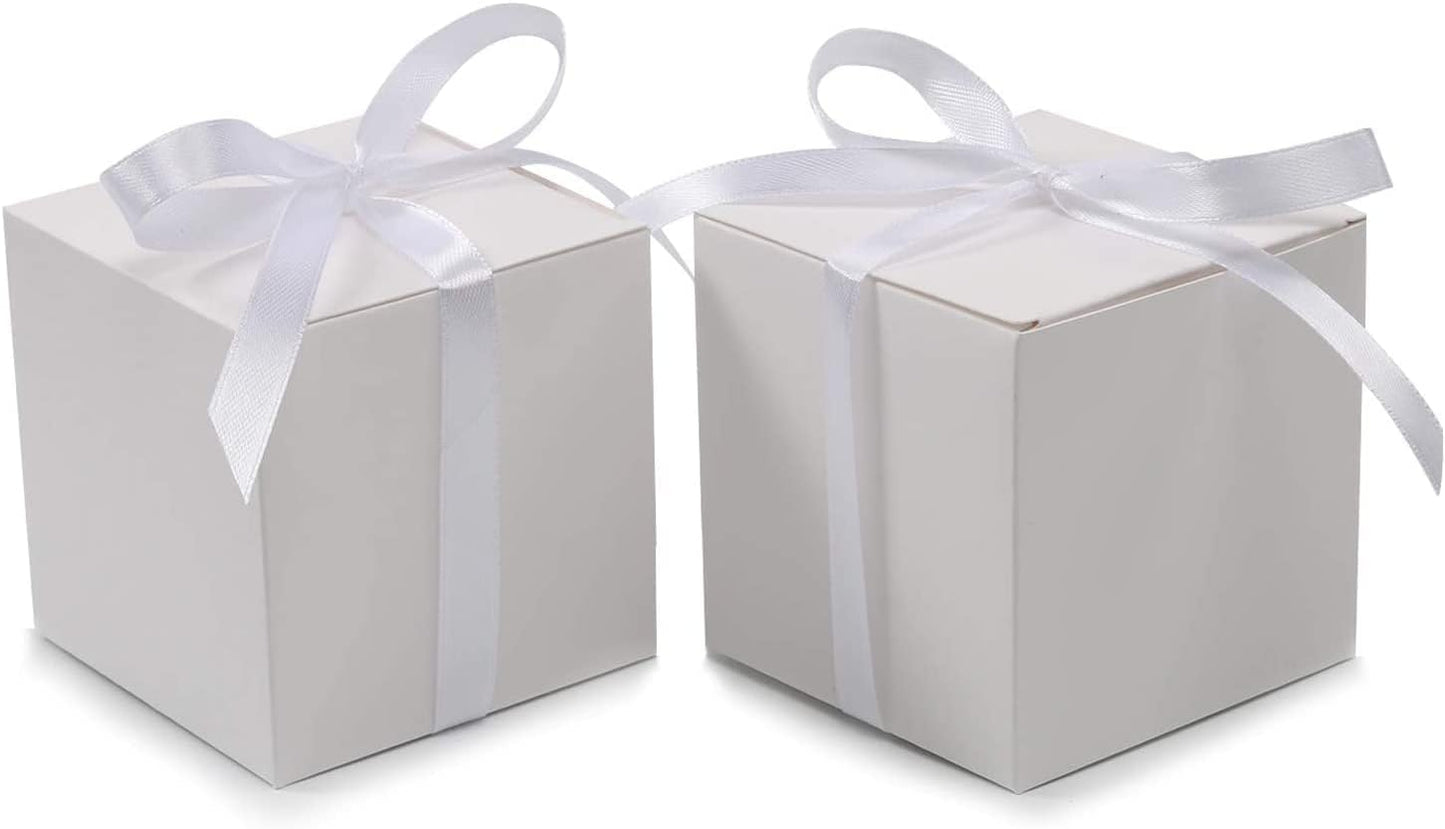 COTOPHER 25pcs Wedding Favor Boxes, Paper Gift Boxes 3x3x3 Inches Small Gift Boxes with Ribbons for Gifts, Crafting, Cupcake, Candy, Bridesmaid Proposal
