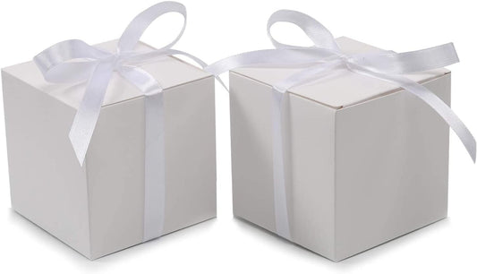 COTOPHER 25pcs Wedding Favor Boxes, Paper Gift Boxes 3x3x3 Inches Small Gift Boxes with Ribbons for Gifts, Crafting, Cupcake, Candy, Bridesmaid Proposal