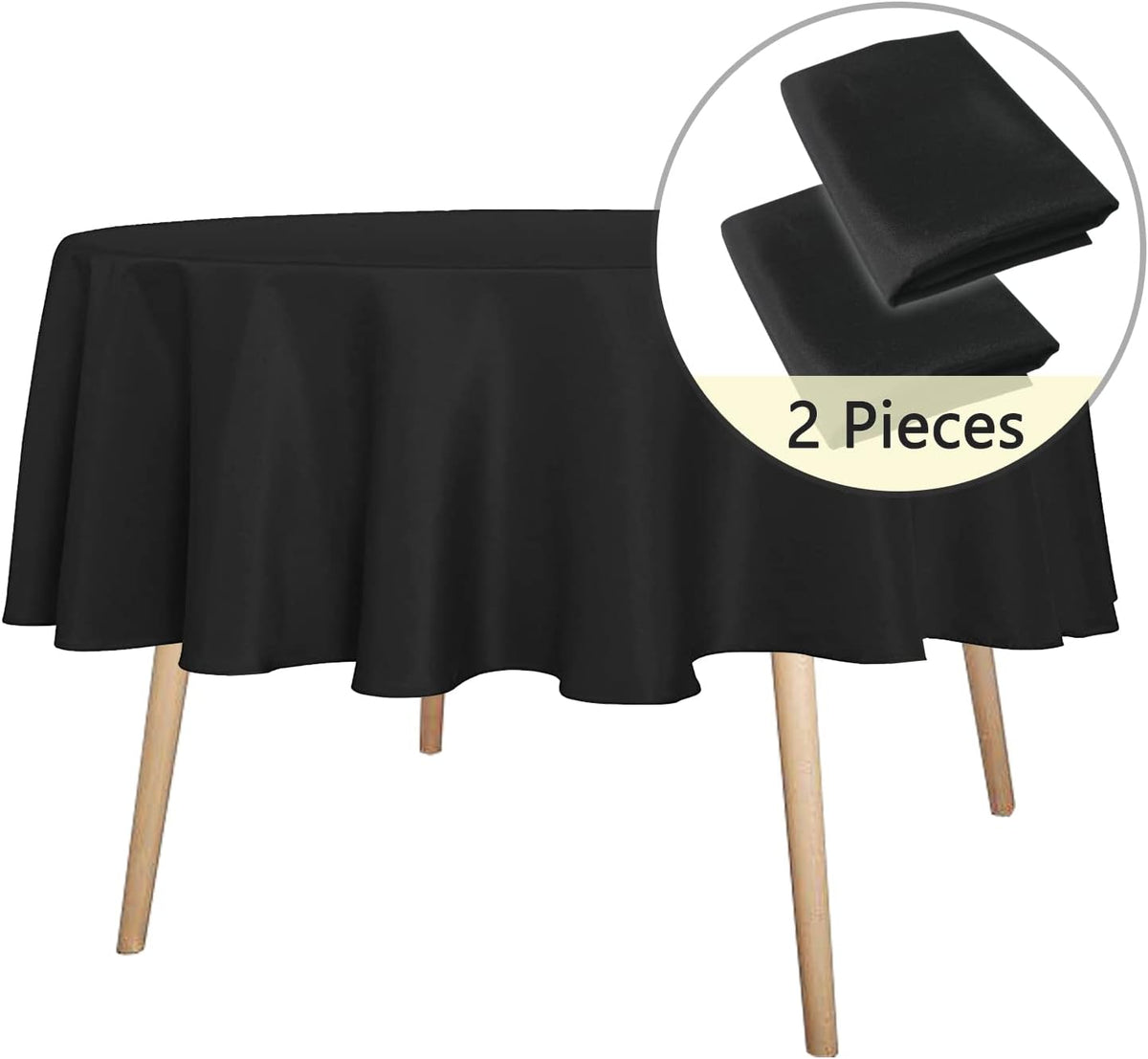 sancua 2 Pack Round Tablecloth 70 Inch Black, Stain and Wrinkle Resistant Table Cloth - Washable Polyester Table Cover for Dining Tables, Buffet Parties and Camping