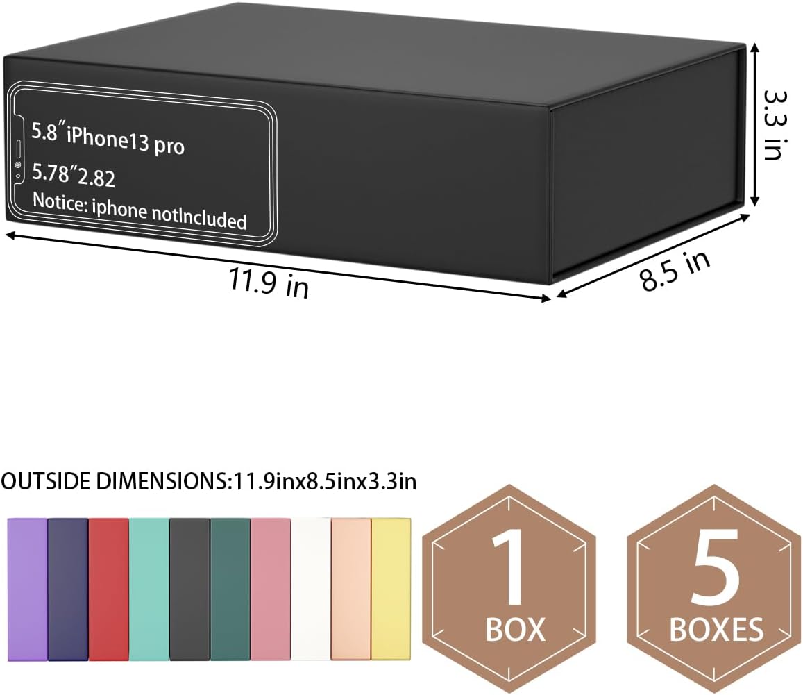 Black Gift Boxes 11.9" x 8.5" x 3.3" with Magnetic Closure Lid Gift Box for Presents,Bridesmaid Gifts Boxe,Cute Boxes,Birthday Gift Box,Luxury for Gift Packaging, Magnetic Gift Boxe for Wrapping Gifts