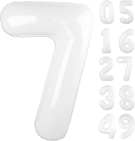White Number 7 Birthday Balloon 40 Inch, Digital Balloons for 7 17 27 70 77 Party Celebration Decorations Supplies, White Mylar Foil Numbers Balloon for Seven Wedding Anniversary