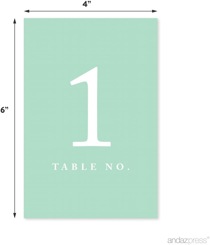 Andaz Press Table Numbers 1-20 on Perforated Paper, Mint Green, 4x6-inch Single Sided Sign, 1-Set, For Weddings, Graduation
