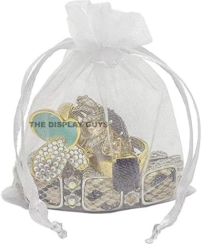 TheDisplayGuys 100-Pack 3x4 White Sheer Organza Gift Bags with Drawstring, Jewelry Candy Treat Wedding Party Favors Mesh Pouch