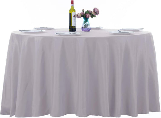 Ascoza 2pack 120 Inch Silver Round Tablecloth in Washable Polyester Fabric for Wedding/Banquet/Restaurant/Parties