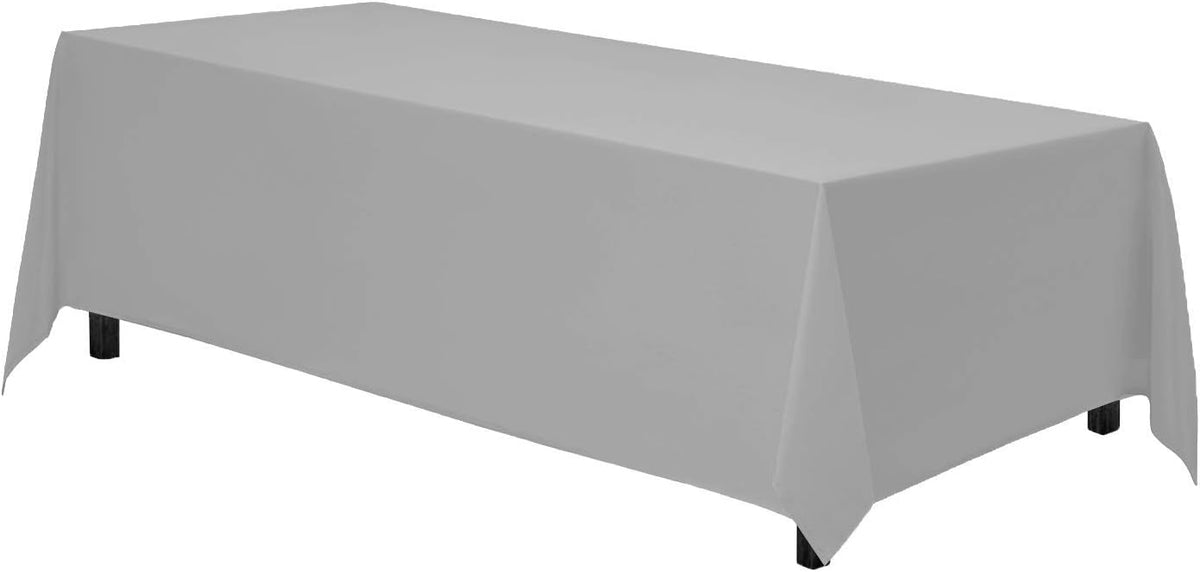 Gee Di Moda Rectangle Tablecloth - 90 x 132 Inch Silver Table Cloth for 6 Foot Table with Floor-Length Drop - Heavy Duty Washable Fabric - 6 Ft Buffet Table, Holiday Party, Wedding & Baby Shower