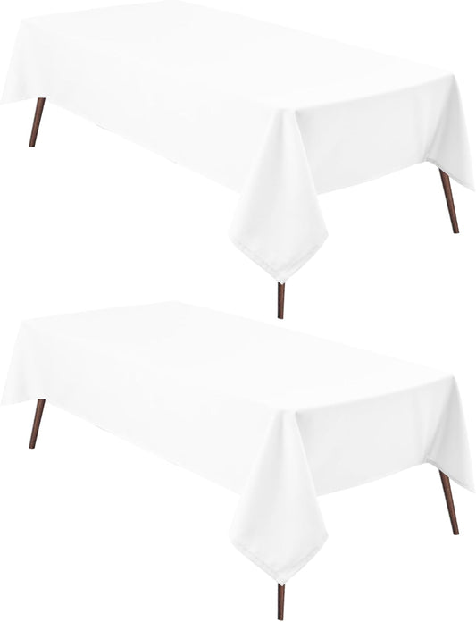 Hiasan 2 Pieces White Rectangle Tablecloth - Waterproof and Spillproof Restaurant Washable Polyester Table Cloth for Dining Room, 52 x 70 Inch