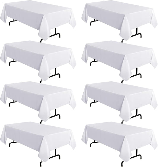 sancua 8 Pack White Tablecloth 60 x 102 Inch, Rectangle Table Cloth for 6 Feet Tables - Stain and Wrinkle Resistant Washable Polyester Table Cover for Dining Tables, Buffet Parties and Camping