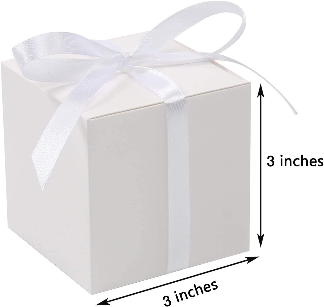 COTOPHER 25pcs Wedding Favor Boxes, Paper Gift Boxes 3x3x3 Inches Small Gift Boxes with Ribbons for Gifts, Crafting, Cupcake, Candy, Bridesmaid Proposal