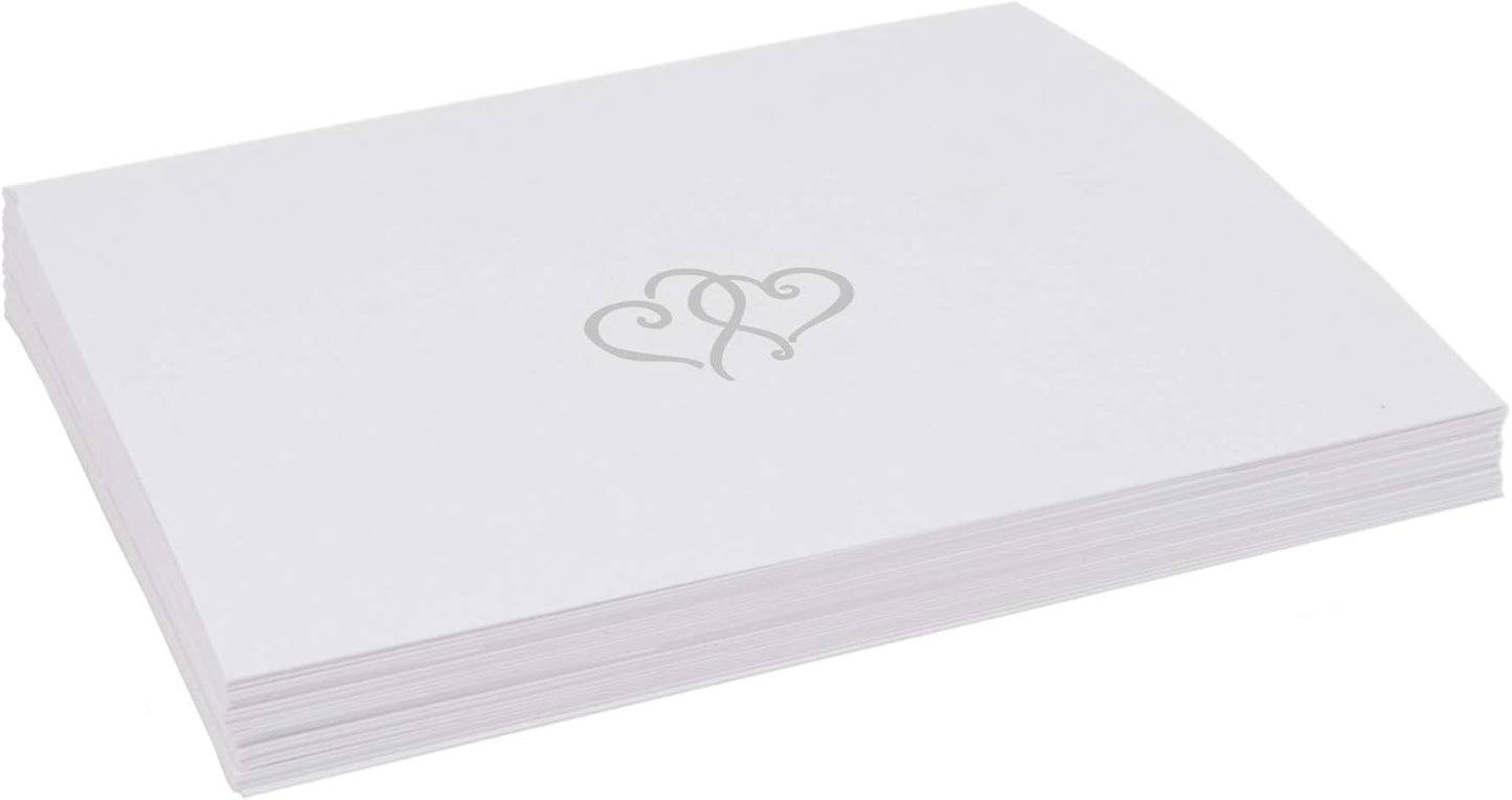 Linked Hearts Place Cards, Silver (Choose Color), Set of 25, Pre-cut and Scored - Wedding, Party, Dinner, and Special Events - Made in the USA