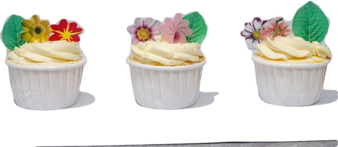 Edible Flowers Edible leaves &Edible butterflies Wafer Paper Cake Cupcake Toppers for Decorating Rice Paper Flower Food Decorations for Baking Girl Birthday Party (80flowes+20leaves)