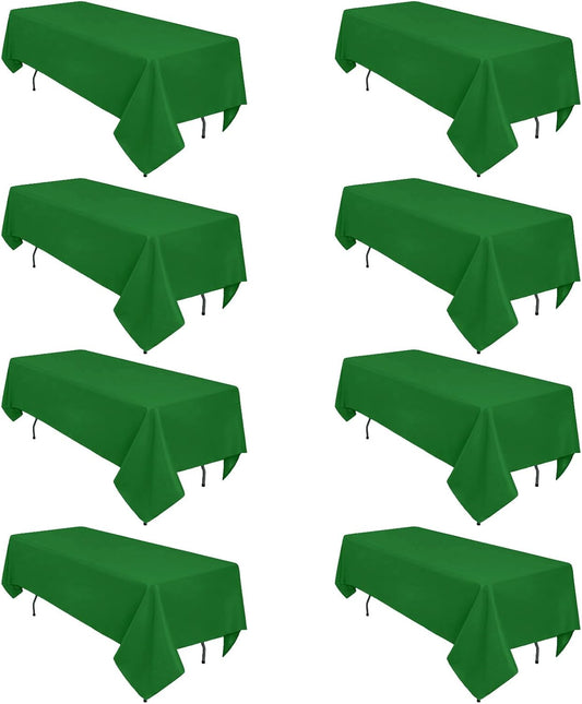 8 Pack Green Table Cloth 60 x 102 Inch Rectangular Tablecloths for 6 Foot Rectangle Tables, Wrinkle Resistant Green Tablecloth Washable Polyester Fabric Table Covers for Buffet Wedding Party Banquet