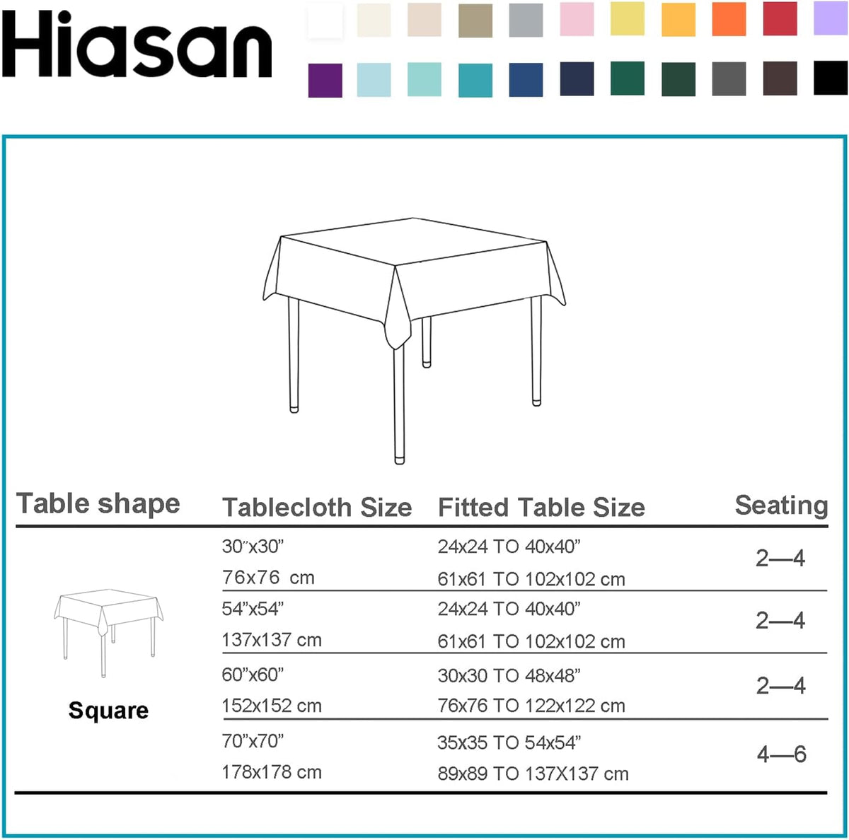 Hiasan 2 Pieces White Square Tablecloth - Waterproof and Spillproof Restaurant Washable Polyester Table Cloth for Dining Room, 60 x 60 Inch