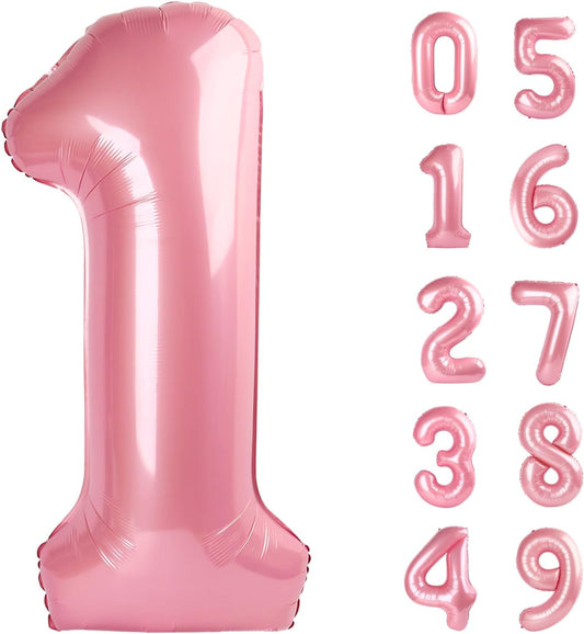 Light Pink 1 Number 40 Inch Large Balloon 1st Numbers Big Foil Helium Number Balloons 0-9 Jumbo Happy 11 21st Mylar Birthday Party Decorations for Baby Girl Anniversary Party Supplies
