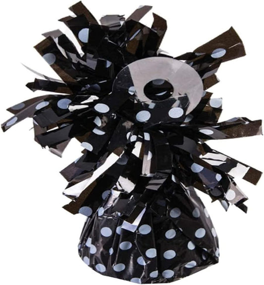 PMU 6 Pcs Polka Dot Kisses Balloon Weights - Decorative Balloon Weight for Christmas, Thanksgiving, Birthday, Party Favors, Wedding & Baby Shower - 6oz. Black With White, Pkg/6