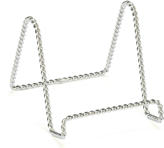 TRIPAR Decorative Twisted Wire Stand, Chrome Display (3 Inch Depth) Tabletop Easel Sleek & Modern Look - Perfect for Books, Plates, Photos & More