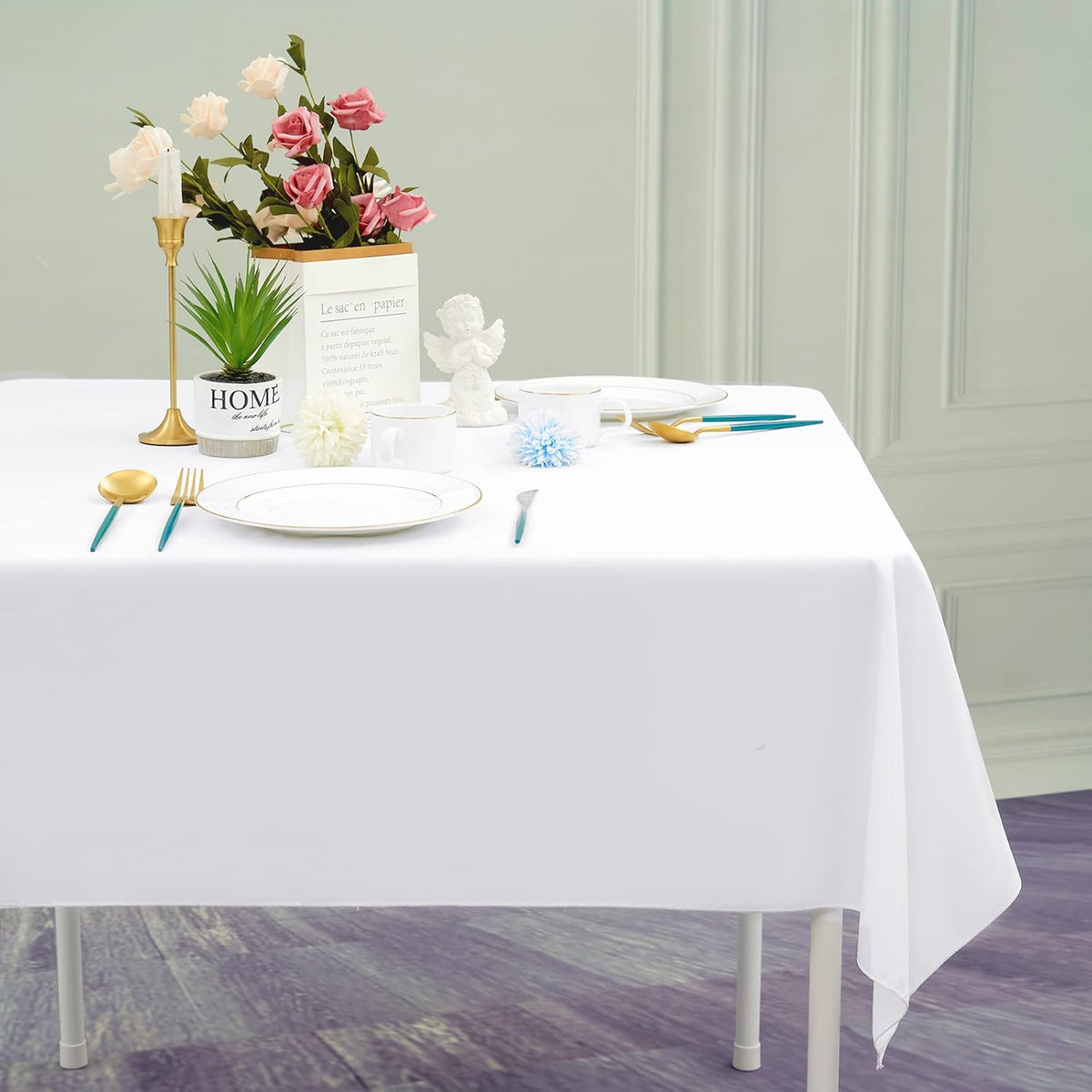 6 Pack White Square Tablecloths 52 x 52 Inch, White Polyester Table Cover for Square Table, Stain and Wrinkle Resistant Washable Fabric Tablecloth, Polyester Tablecloth for Restaurant Banquet Party