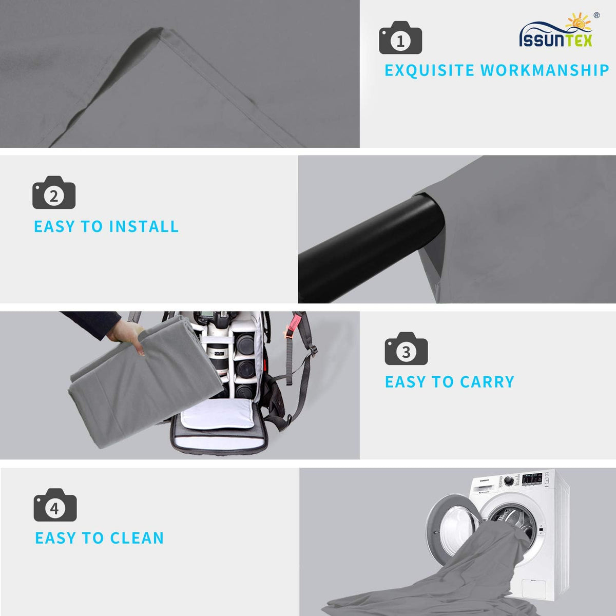 ISSUNTEX 5X6.5 ft Gray Background Backdrop,Photo Studio,Collapsible High Density Screen for Video Photography and Television