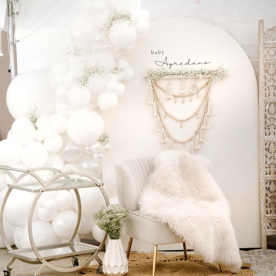 White Balloons, 12 Inch Pearl White Balloons, White Latex Balloons Silver Confetti Balloons For Balloon Garland Arch Wedding Bride To Be Party Birthday Baby Shower Decorations