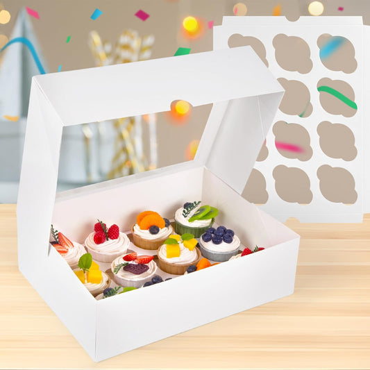 VGOODALL 2PCS White Cupcake Container, 12 Count with Window Boxes Holding 24 Pastry Box for Birthday Holiday Party Bakery Supplies