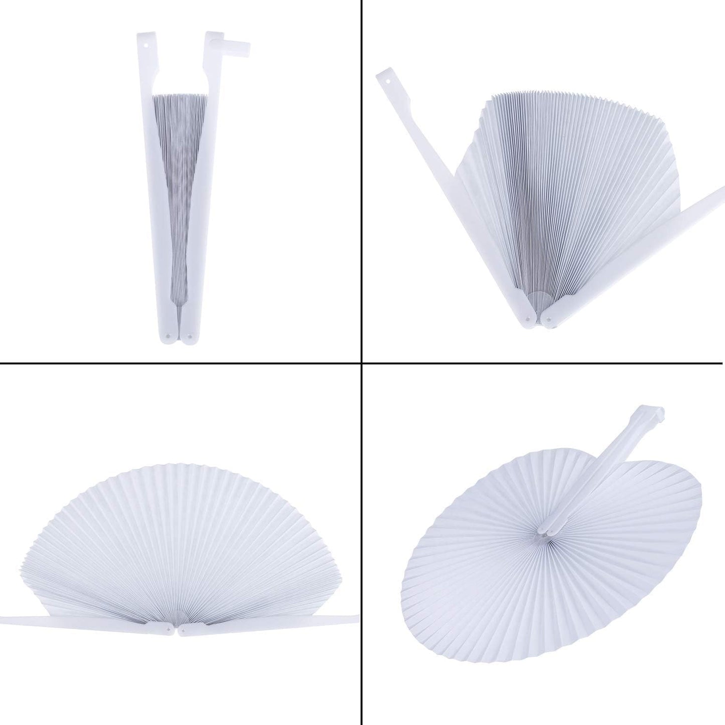 Pangda 24 Pack Folding Fans Round Paper Fans Assortment with Plastic Handle for Wedding Favor Party Bag Filler(Black, White)