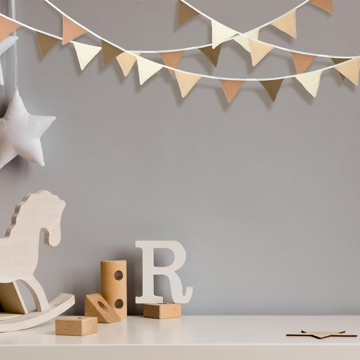 Oudain 15.5 ft Pennant Banner Flags, 2 Pcs Nursery Garland Triangle Bunting Flag Baby Banner for Nursery Decor Baby Birthday Boho Wedding Shower Party Event, Each 7.75 ft(Khaki Colors)