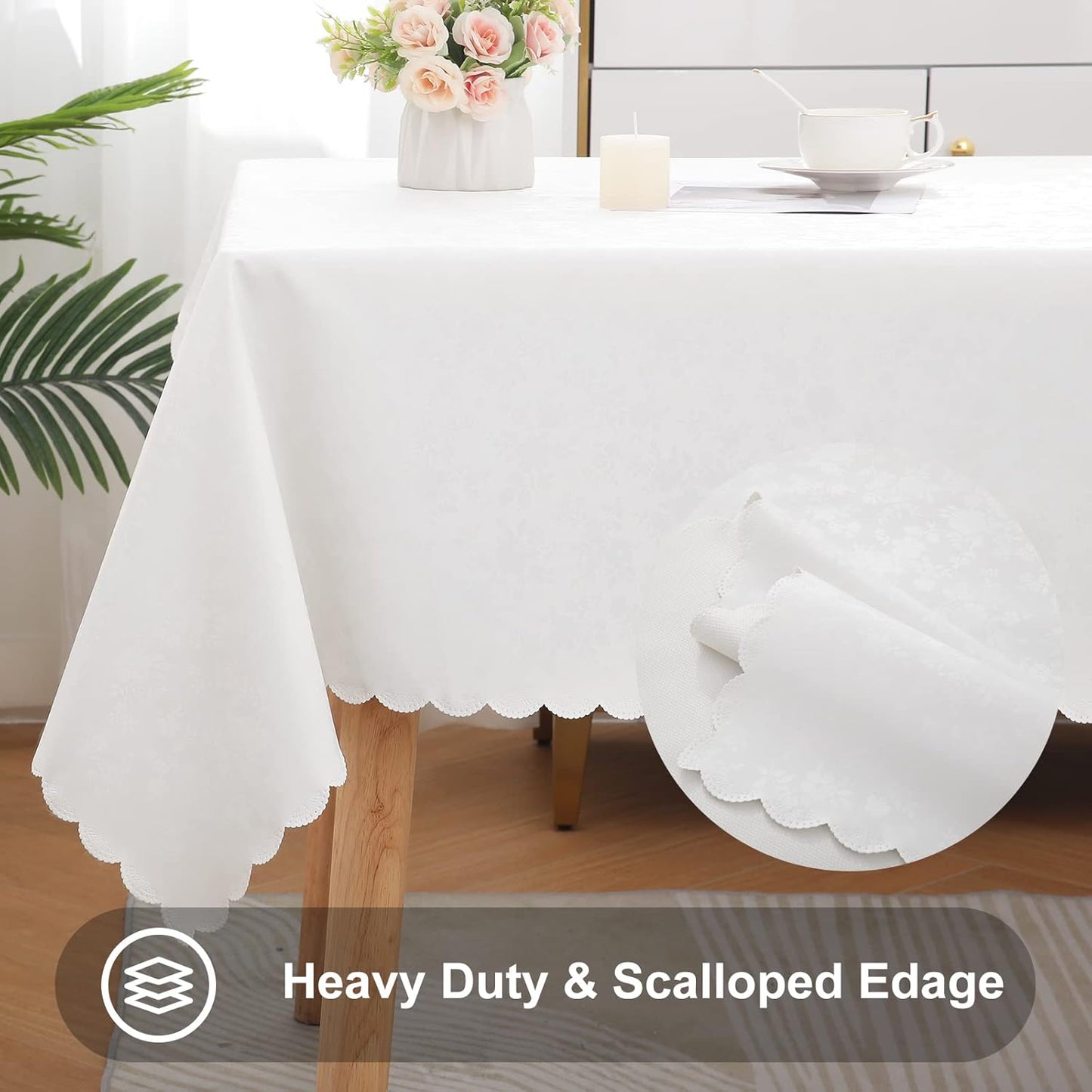 Smiry Rectangle Table Cloth, Waterproof Heavy Duty Vinyl Tablecloths, Wipeable Washable Table Cover for Kitchen and Dining Room (White, 60" X 84")