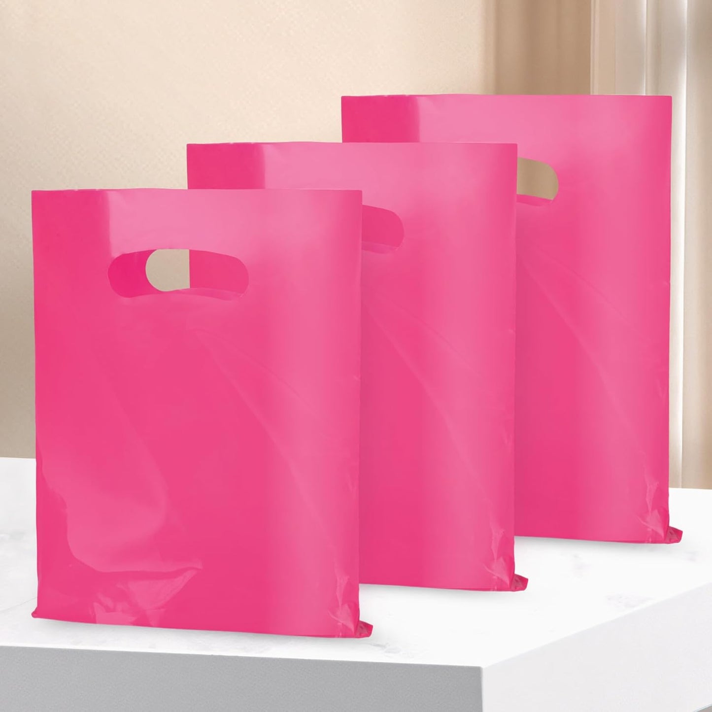Rose 100 PCS Small Gift Bags, 6"x8" Goodie Party Favor Bags with Handle, Treat Retail Pouches for Kids Birthday, Christmas, Small Business