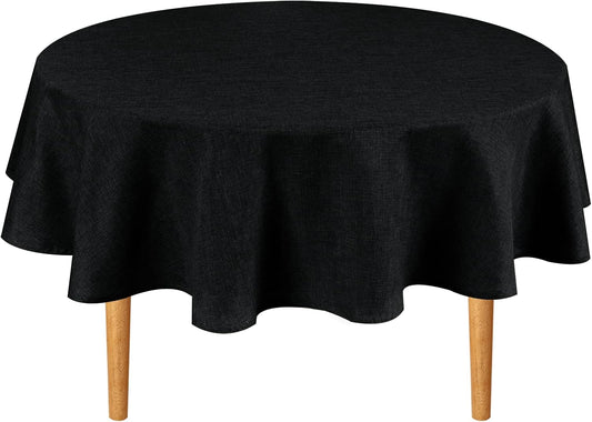 Hiasan Round Linen Tablecloth 90 Inch - Wrinkle and Stain Resistant Washable Polyester Fabric Table Cloth for Dining Room Kitchen Party, Black
