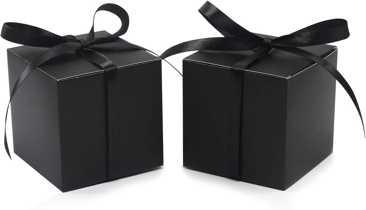COTOPHER 100pcs Small Gift Boxes, Favor Boxes 2x2x2 inches Paper Gift Boxes with Ribbons Candy Box for Wedding Favors Baby Shower Bridal Shower Birthday Party (Black)