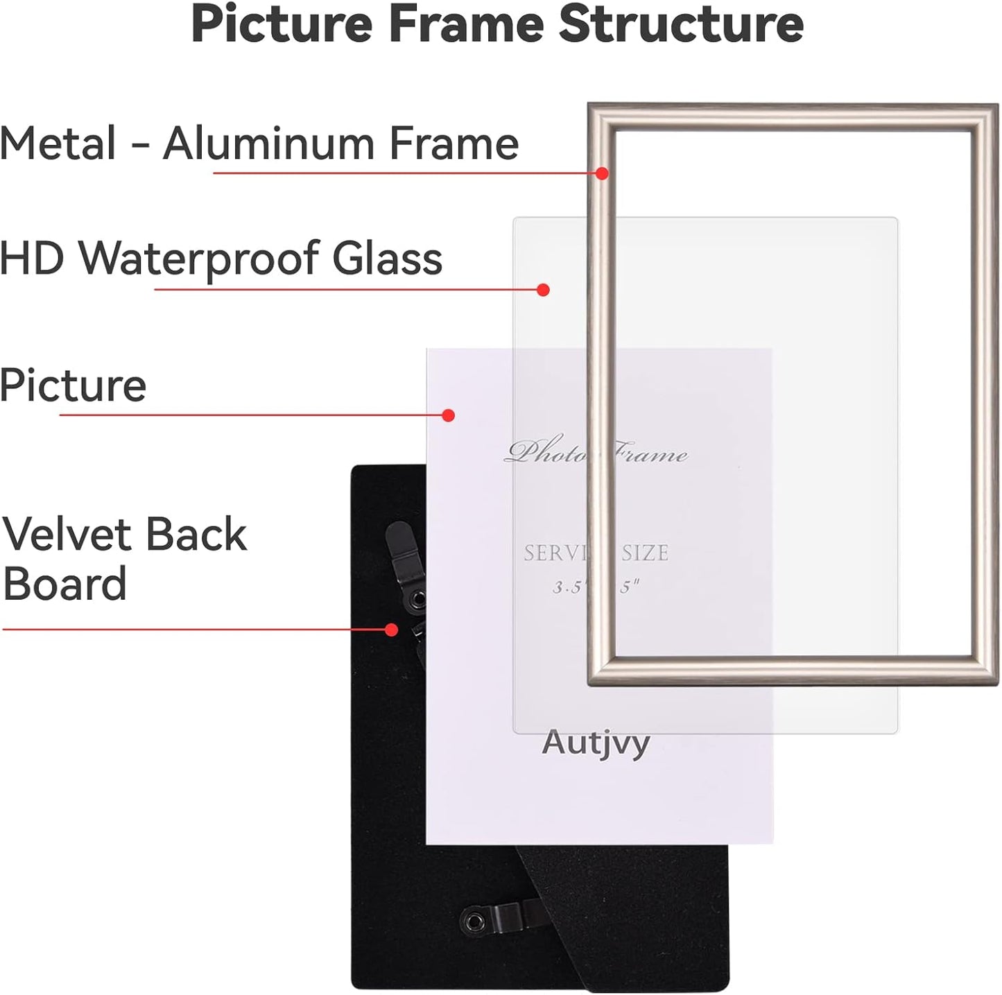 4x6 Picture Frame Champagne Brushed Modern Simple Thin Aluminum Metal Photo Frame with HD Real Glass, Display for Tabletop and Wall Collage. (2 Pack)