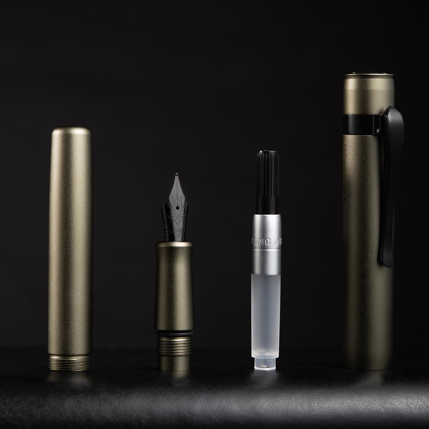 Hongdian M2 Black Forest Mini Fountain Pen, Medium Soft Nib & Sleek Shape Aluminium Short Pocket Travel Pen (Caramel Brown)