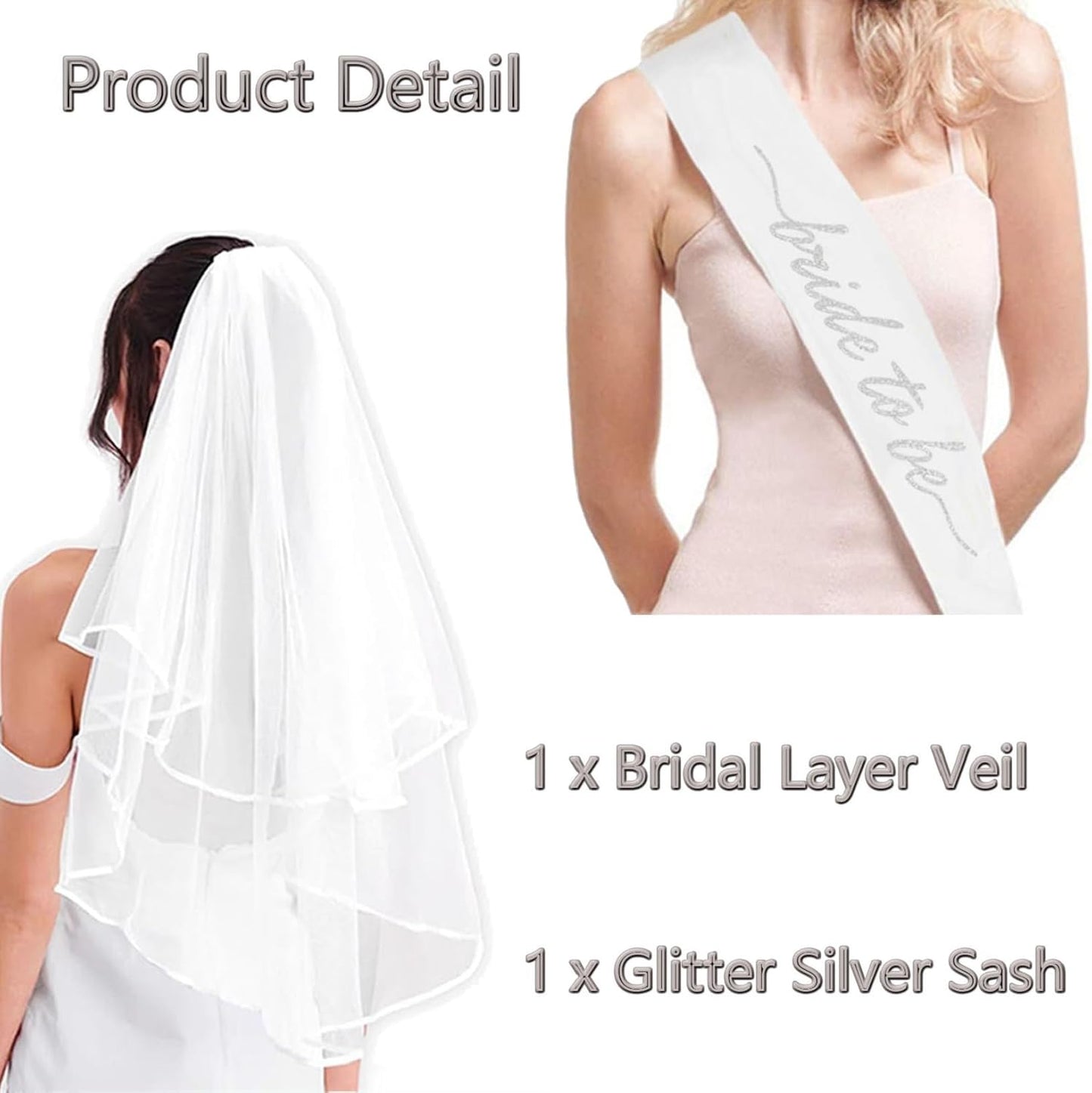 4PCS Bachelorette Blue Sash and Veil for Bride Party, Bride To Be Accessories for Bridal Shower Engagement Wedding