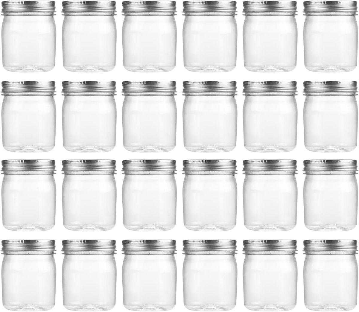 novelinks 8 oz Clear Plastic Jars with Screw-On Lids - BPA-Free Refillable Storage Containers for Slime, Spices, Crafts, Kitchen & Home Organization (24 Pack,Silver)