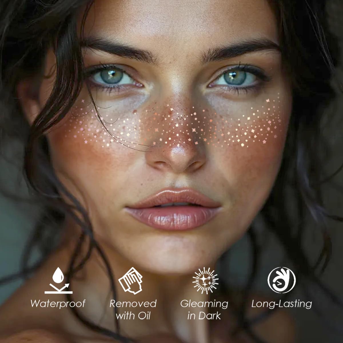 Glitter Freckles Face Tattoo - 24PCS Waterproof Gold Temporary Sparkle Patches for Women, Makeup Glow Up (Rosegold)