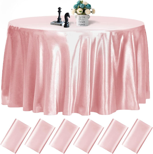 fani 6 Pack 108 Inch Rose Gold Round Tablecloth - Premium Silky Satin Tablecloth Overlay Smooth Fabric Table Cover Linens, Table Decoration for Wedding Party Banquet Events Restaurant Kitchen Dining