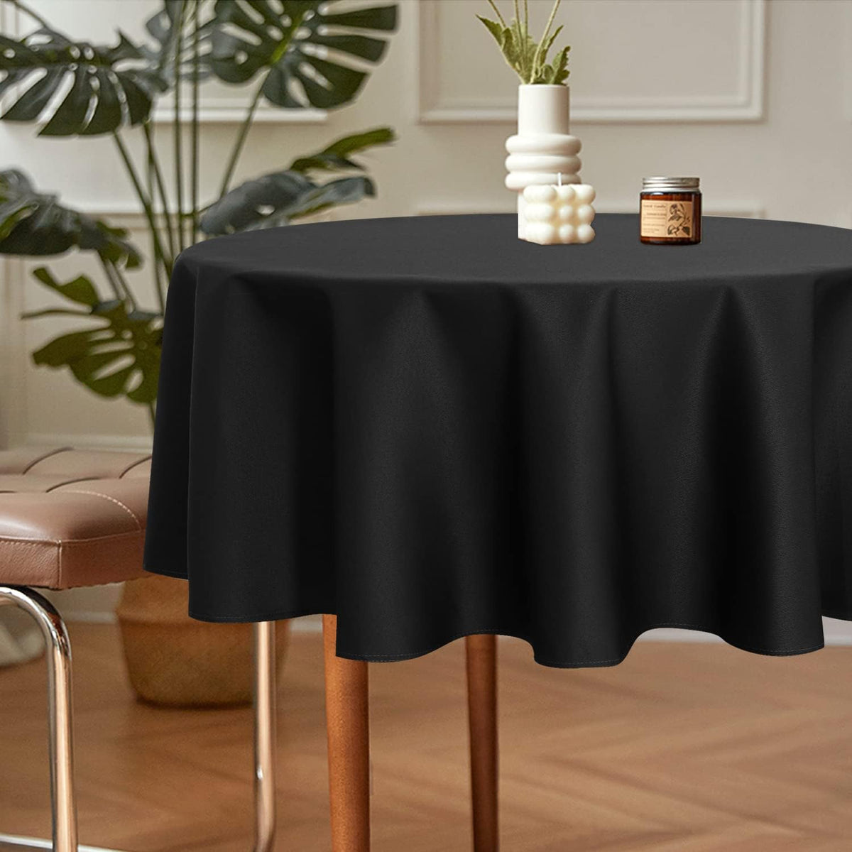 sancua 2 Pack Round Tablecloth 70 Inch Black, Stain and Wrinkle Resistant Table Cloth - Washable Polyester Table Cover for Dining Tables, Buffet Parties and Camping