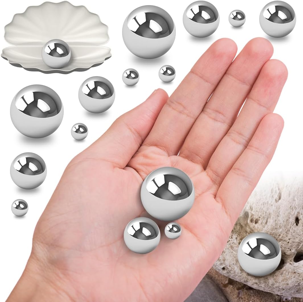 150Pcs Bright Silver Polished No Hole Faux Pearl Beads for Vase Filling Decorations, Plastic Pearls Vase Fillers, Table Scatters, Wedding Centerpiece, Home Decor, 8/14/20 mm