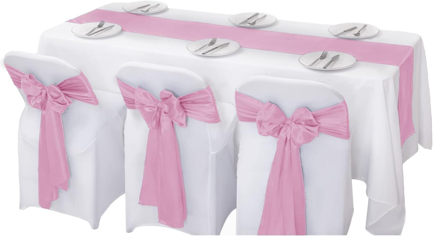 6Pack Table Runner 12 x 108 Inches Satin Silk Table Runner for Wedding, Birthday Party, Banquets, Graduations Decoration, fit Rectange and Round Table-Pink