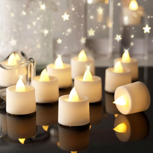 Amagic 12/24/50/100/150 Pack LED Tea Lights, Flameless Votive Candles, Battery Operated Tealights Candles for Halloween, Christmas, Home Decor, Wedding, Theme Party, Festival（12 Pack, Warm White）