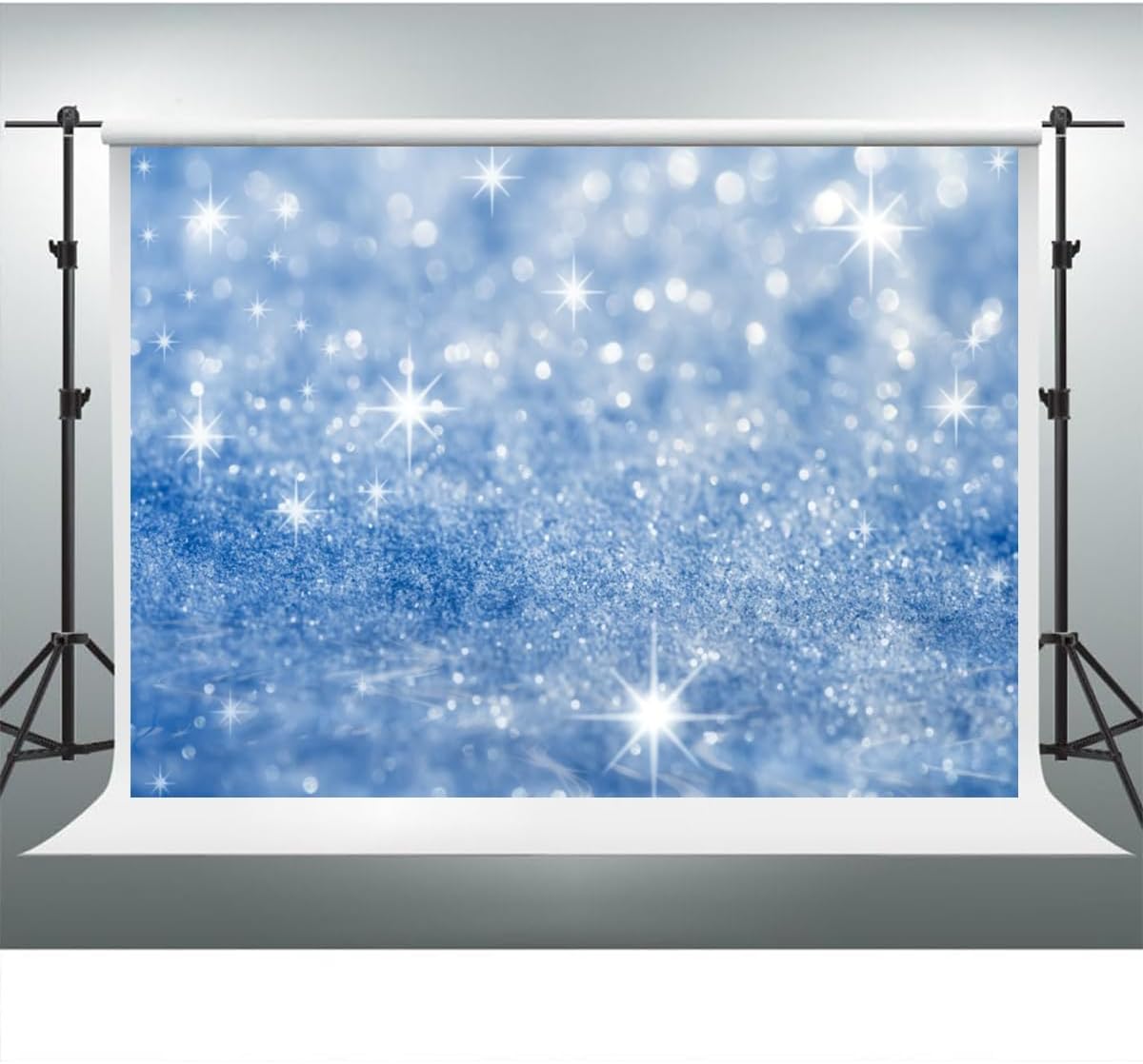YongFoto Silver Blue Glitter Backdrop 7x5ft Silver Light Spots Blue Sequin Bokeh Photography Background Birthday Bridal Shower Wedding Photography Background Party Banner Portraits Photoshoot Props