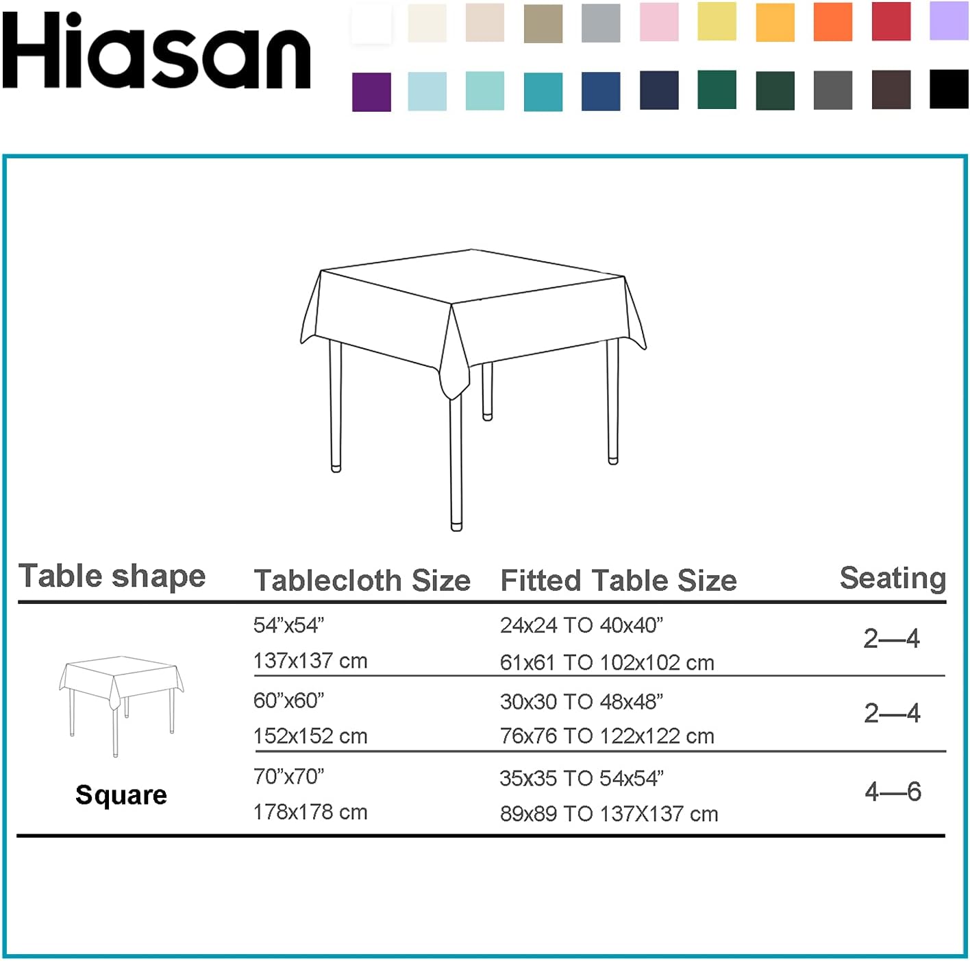 Hiasan Turquoise Square Tablecloth - Water Resistant and Spillproof Dining Room Washable Fabric Table Cloth for Dining Room, Polyester, 54 x 54 Inch