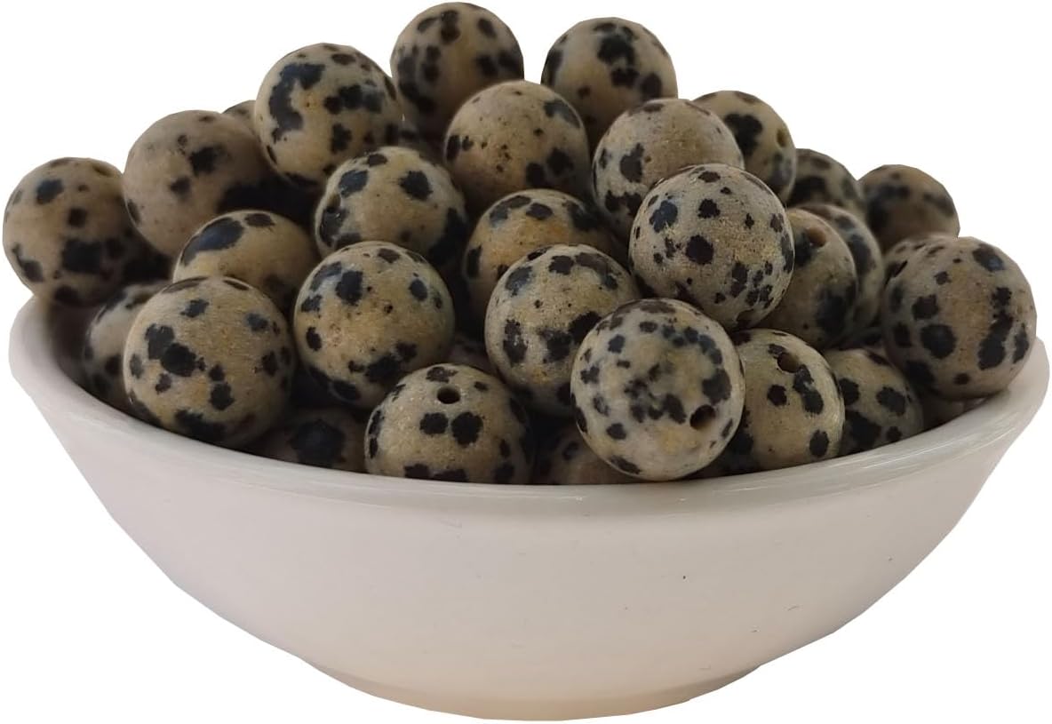 Stone Beads 6mm 140pcs Dalmation Spot Jasper Beads Round Loose Gemstones Beads for Bracelet Necklace Jewelry Making (6mm, 60609 Dalmation Spot Jasper)
