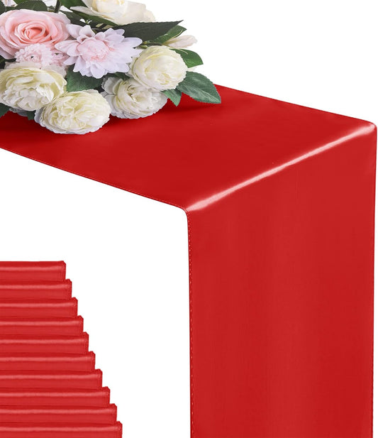 24Pack Table Runner 12 x 108 Inches Satin Silk Table Runner for Wedding, Birthday Party, Banquets, Graduations Decoration, fit Rectange and Round Table-Scarlet