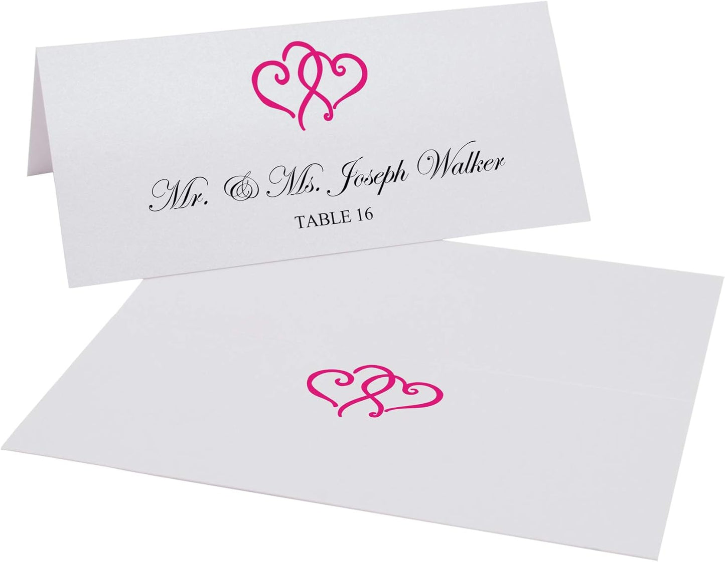 Linked Hearts Place Cards, Fuschia (Choose Color), Set of 25, Pre-cut and Scored - Wedding, Party, Dinner, and Special Events - Made in the USA