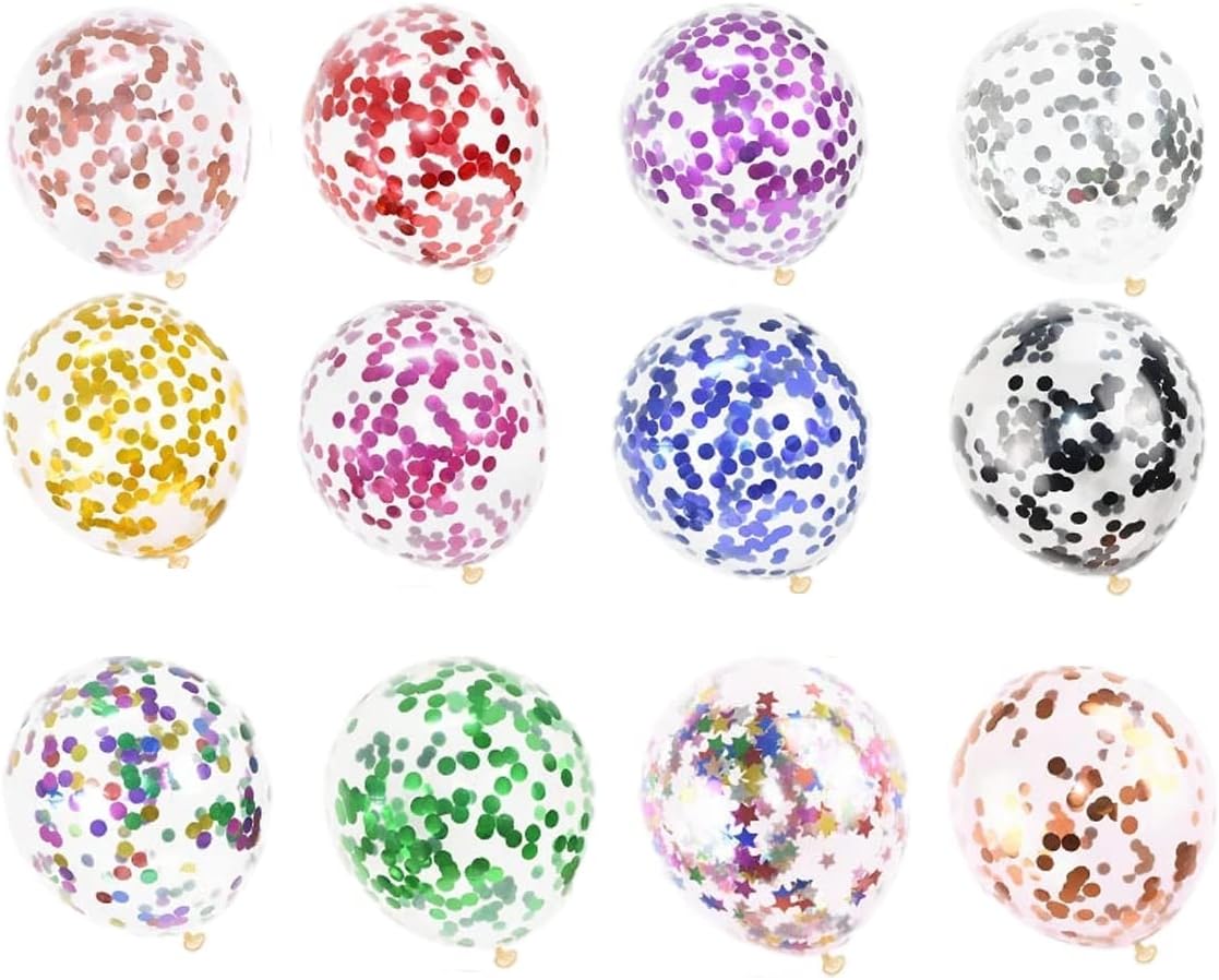 100Pcs Confetti Balloons 12 Inch Colorful Party Balloons Gold Sequin Balloon Set Assorted Color Latex Helium Balloons for Birthday Party Wedding Baby Shower Christmas Arch Decorations