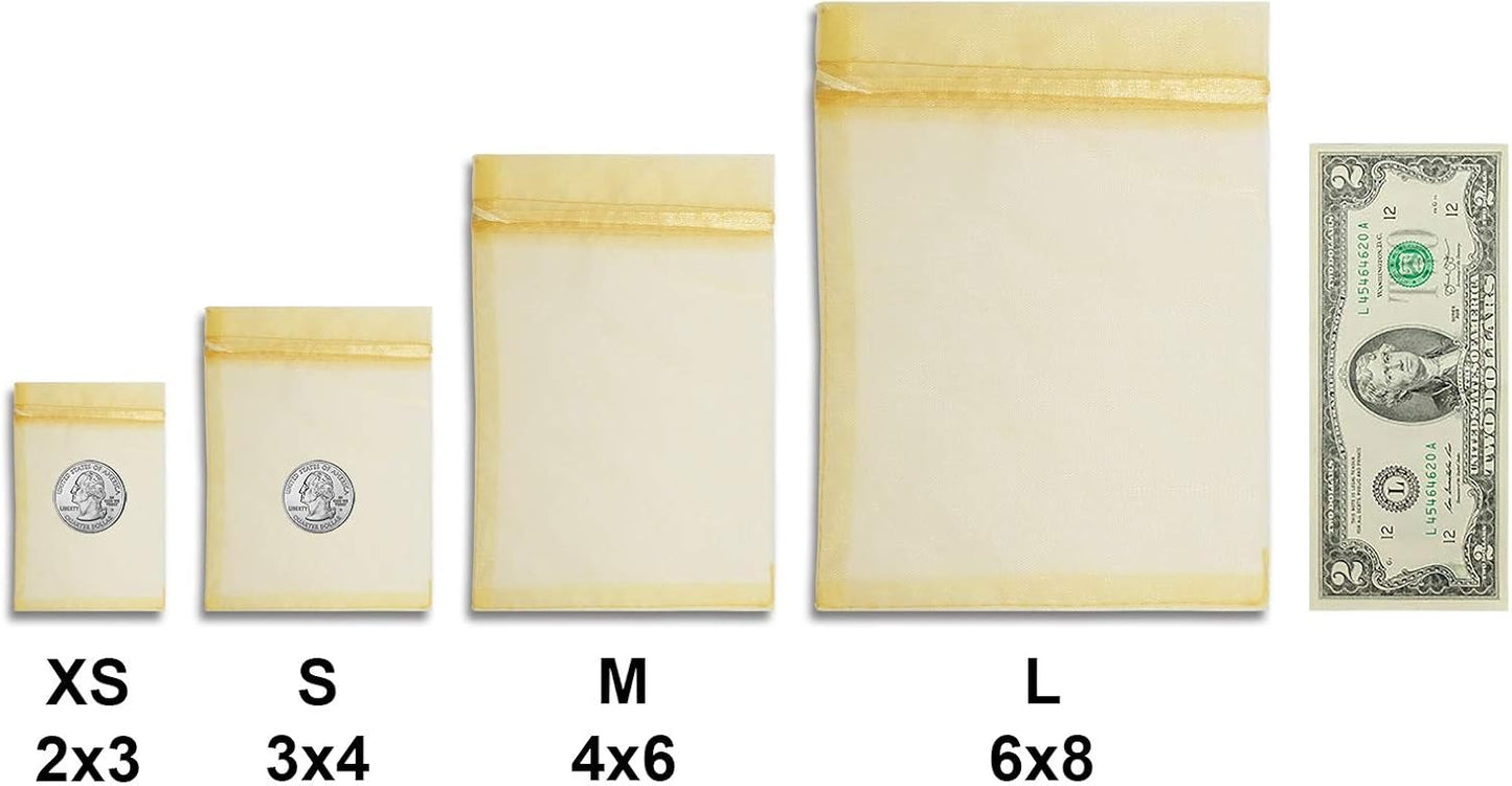 TheDisplayGuys 48-Pack 3x4 Gold Sheer Organza Gift Bags with Drawstring, Jewelry Candy Treat Wedding Party Favors Mesh Pouch