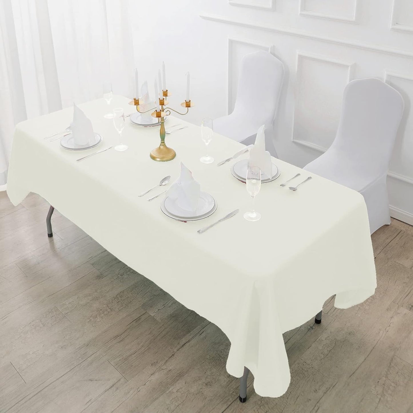 Fokitut 2 Pack Waterproof Rectangle Tablecloth, 60x84 Inch, Stain Resistant and Wrinkle Polyester Table Cloth, Fabric Table Cover for Kitchen Dining, Wedding, Party, Holiday Dinner-Ivory