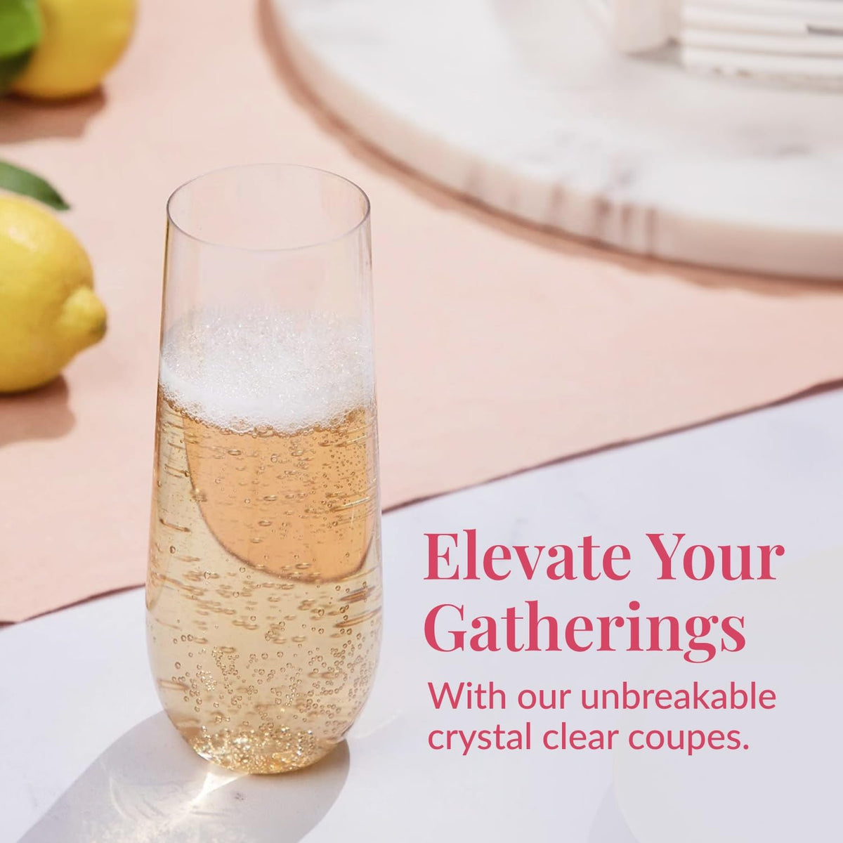 Prestee 24 Plastic Champagne Flutes - 9oz Heavy Duty Stemless Champagne Glasses for Parties - Disposable Clear Plastic Toasting Glasses, Mimosa Glass for New Year’s Eve Party Supplies